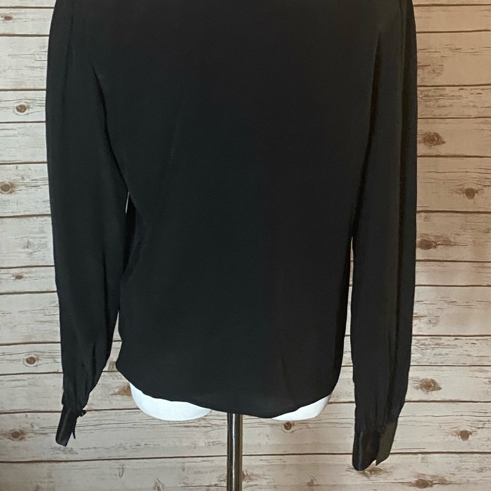 Vintage Carlisle black 100% silk pleated front button-down blouse Size 10 - Picture 7 of 9